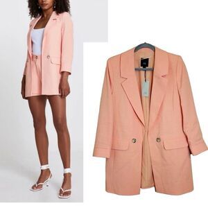 RIVER ISLAND NWT 3/4 Sleeve Open front Longline Soft Blazer *Coral 10